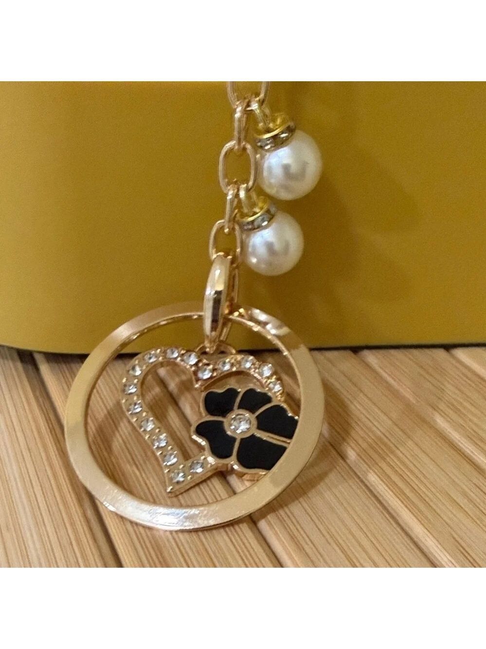 Elegant Gold & Black Floral Bag  Charm NWOT